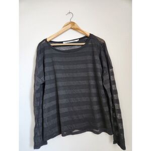 Michael Stars Sheer Striped Long Sleeve Top in Charcoal | Size OS